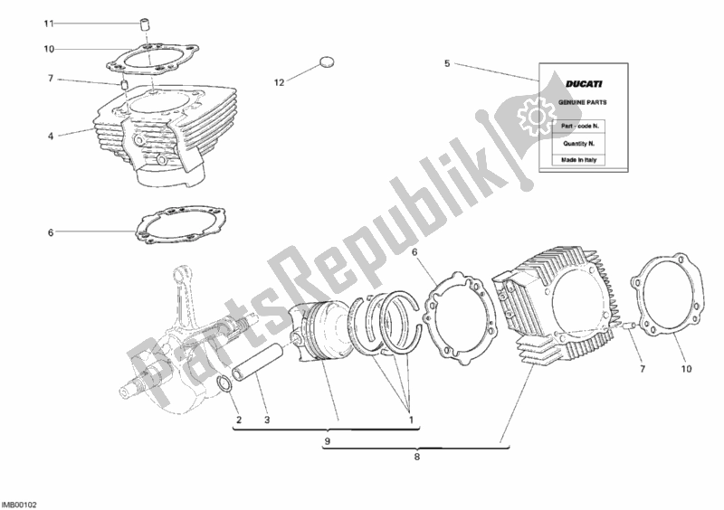 Alle onderdelen voor de Cilinder - Zuiger van de Ducati Multistrada 1100 USA 2008